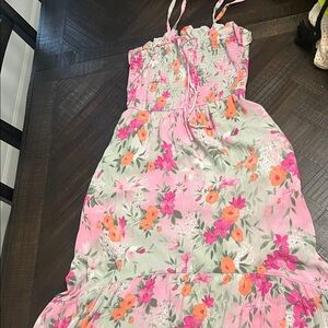 Hollister Pink, Mint & Orange Floral Maxi Dress